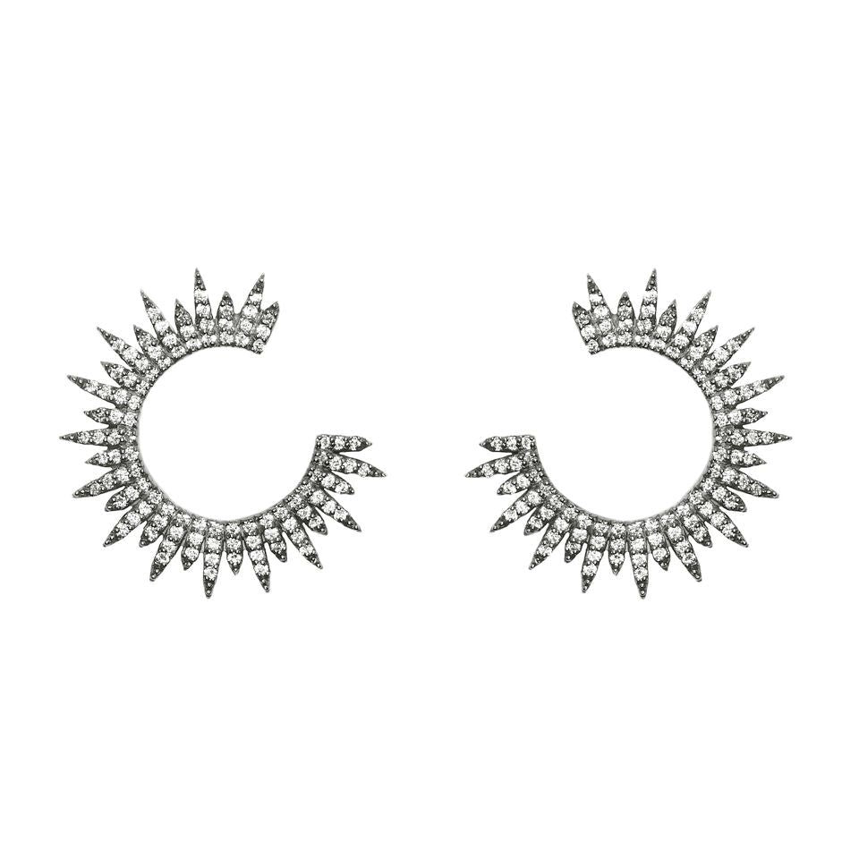 Moon Star Oxidized Silver Earrings w. Zirconia