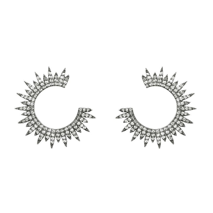 Moon Star Oxidized Silver Earrings w. Zirconia