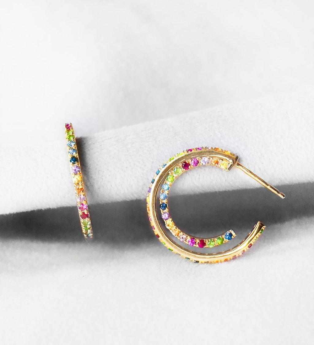 Josephine 18K Gold Earrings w. Sapphires, Tsavorites, Rubies & Amethysts