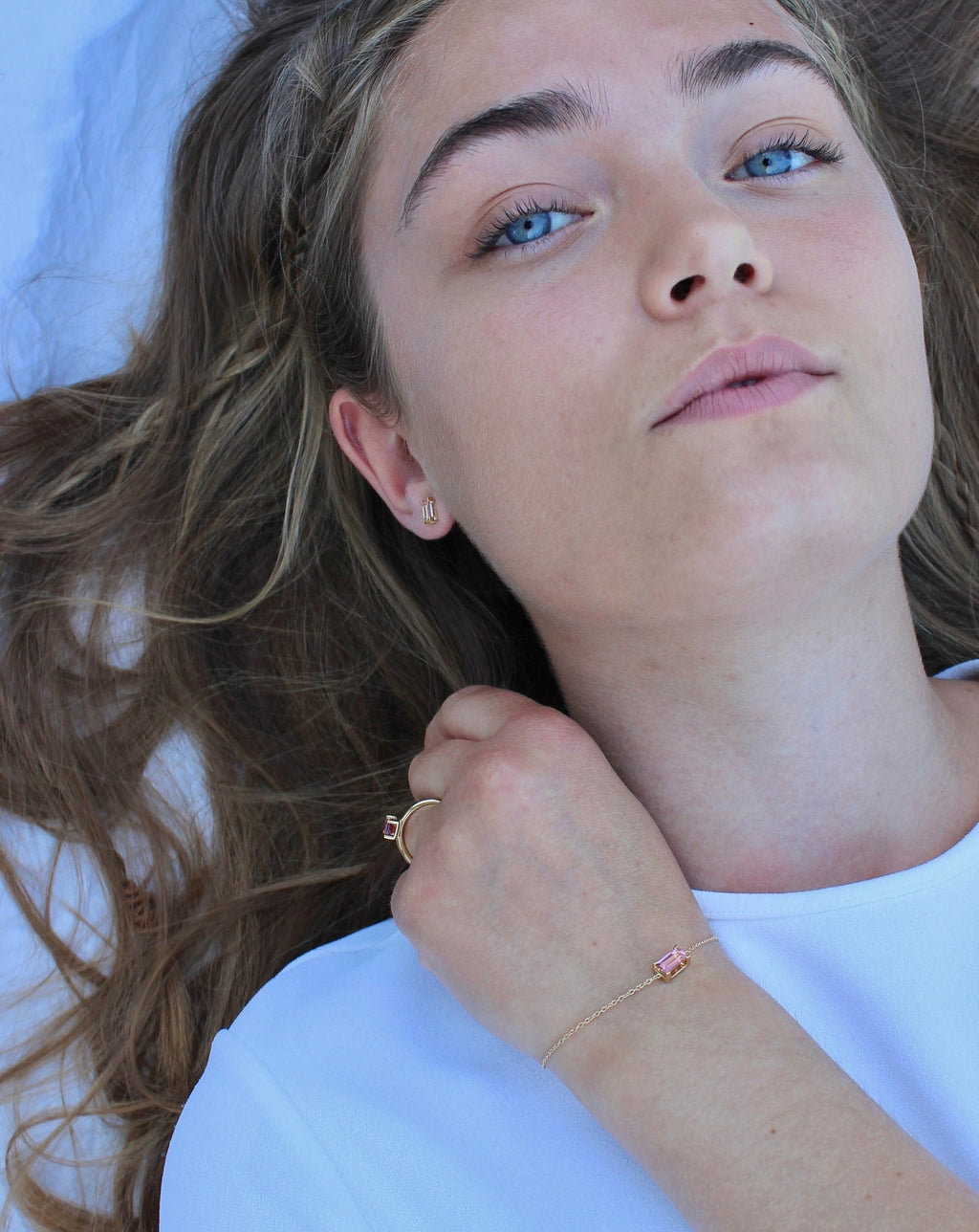 Nord Pink 18K Gold Stud w. Tourmaline & Diamond