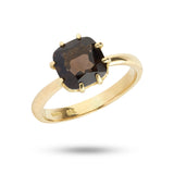 Square Brown Smokey 18K Gold Ring w. Quartz