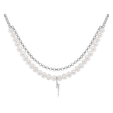 Bolt oxideret Sølv Halskæde m. Perle & Zirkon