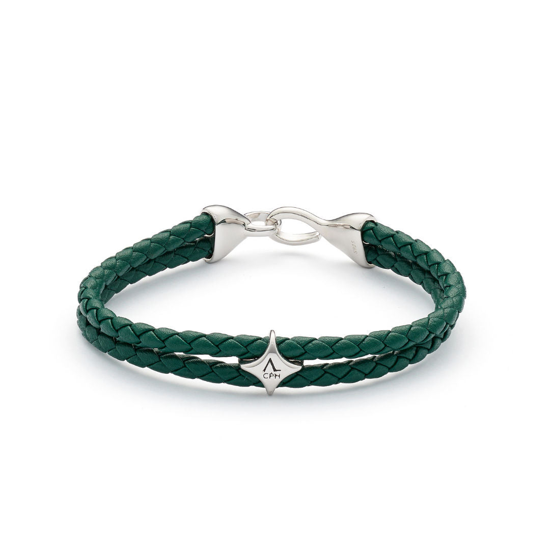 Bolo Læder Grøn Sølv Armbånd