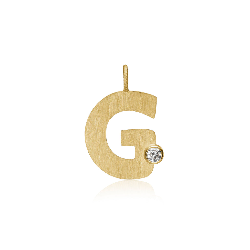 Letter G 18K Gold Pendant w. Diamond