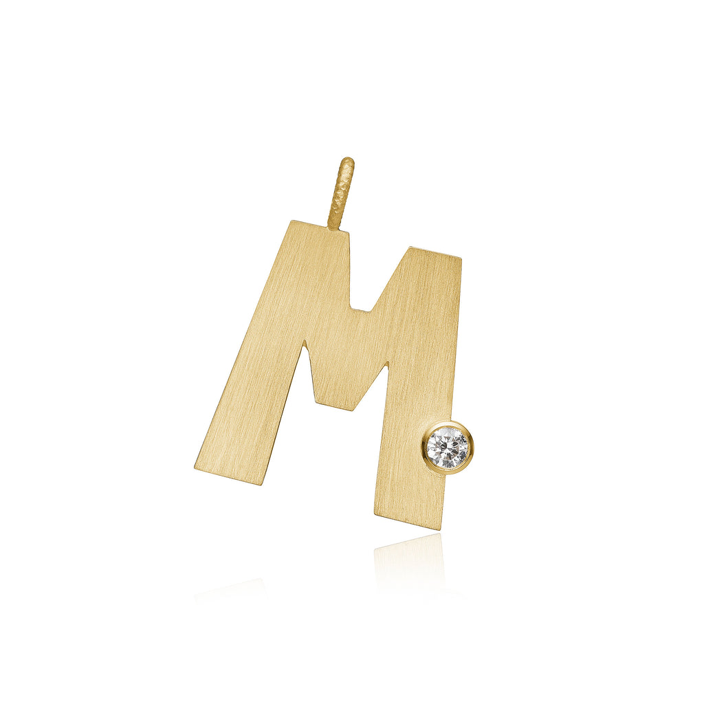 Bogstav M 18K Guld Vedhæng m. Diamant