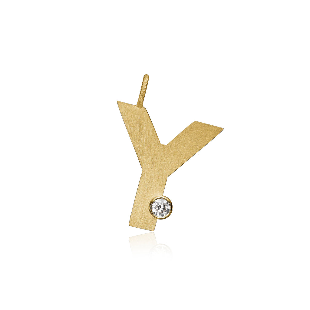 Bogstav Y 18K Guld Vedhæng m. Diamant