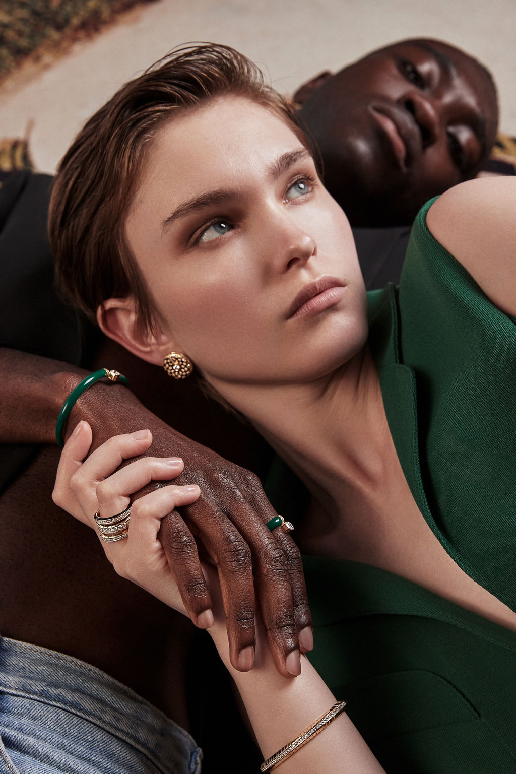 Toi et Moi Checkerboard 18K Gold Studs w. Lab-Grown Diamonds