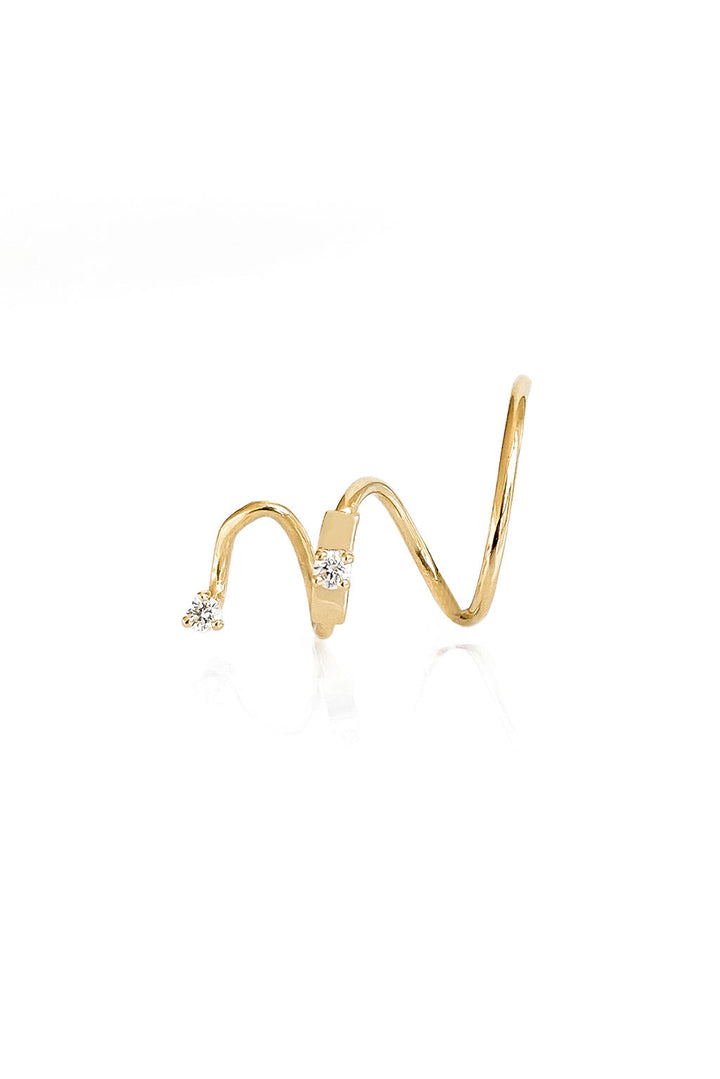 Long Snake 18K Gold Earring w. Diamonds