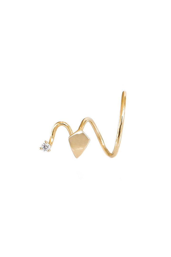 Long Snake Kite 18K Gold Earring w. Diamond