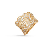 Large Lace Pavé 18K Gold Ring w. Diamonds