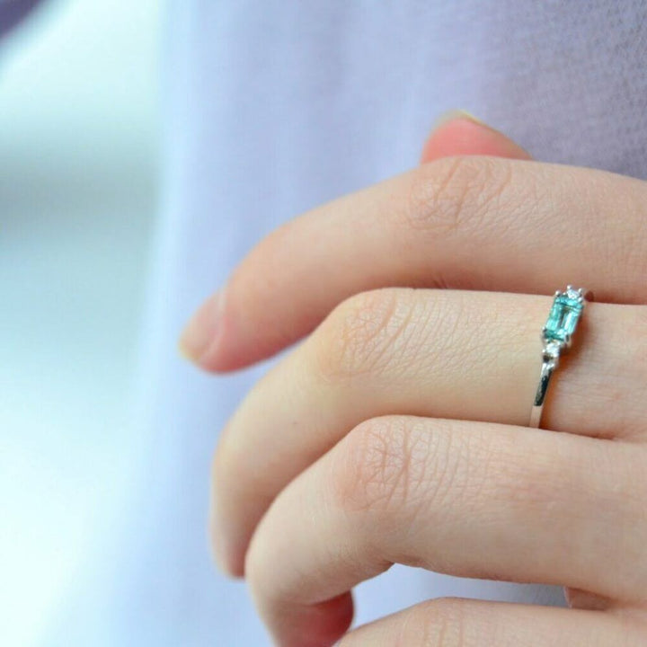 Ladura Nil 18K Hvidguld Ring m. Diamanter & Turmalin