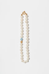 The Big Classic Blue Stripes Gold Plated Necklace w. Pearls
