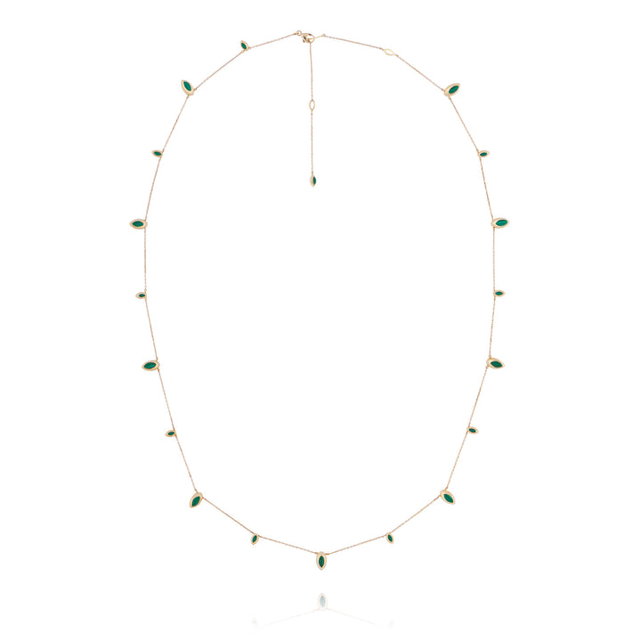Long Swinging Chain 18K Rosegold Necklace w. Malachite & Pearl