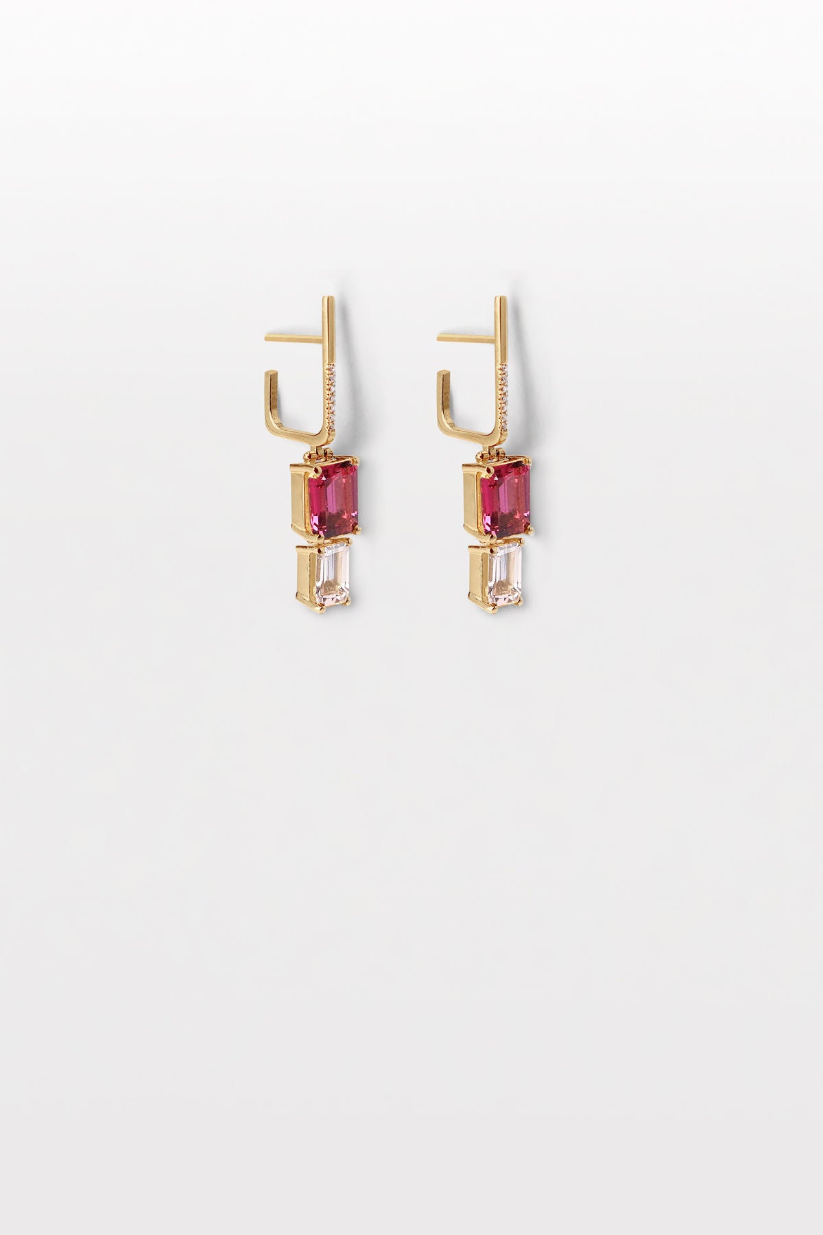 Lustre 19 18K Gold Earrings w. Tourmalin, Morganite & Diamond