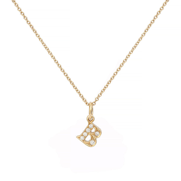 Love Letter B 18K Gold Necklace w. Diamonds