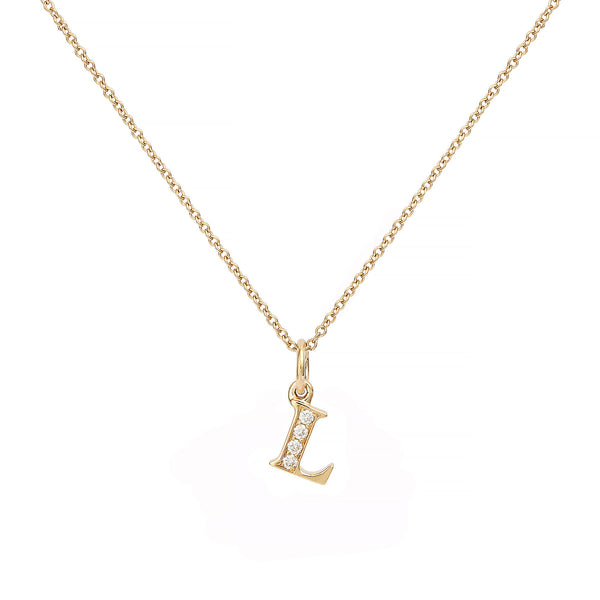 Love Letter L 18K Gold Necklace w. Diamonds
