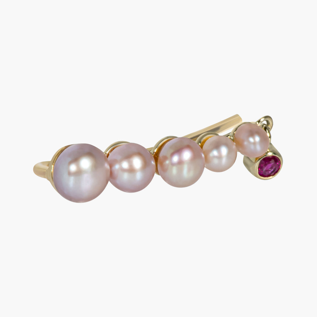 Maya 03 9K Gold Earcrawler w. Ruby & Pearls
