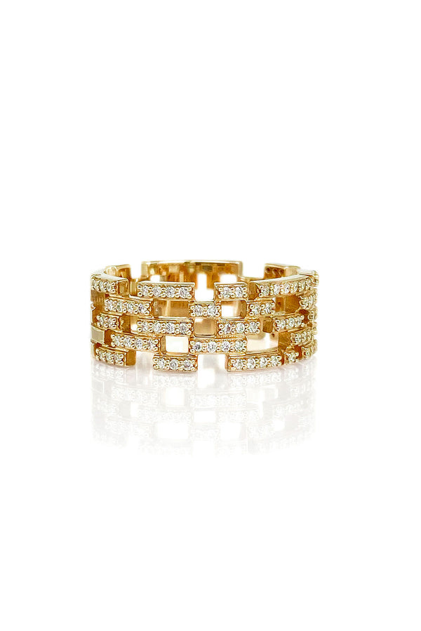 Mellem Brick 18K Guld Ring m. Diamanter