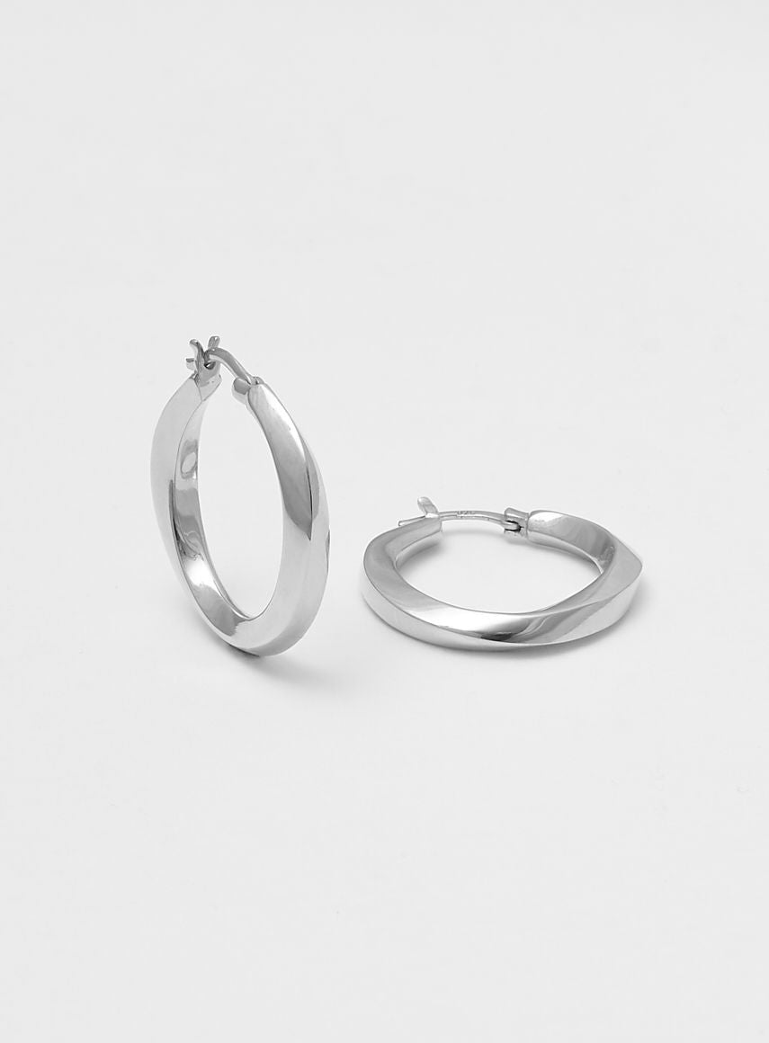 Medium Swirl Silver Hoops