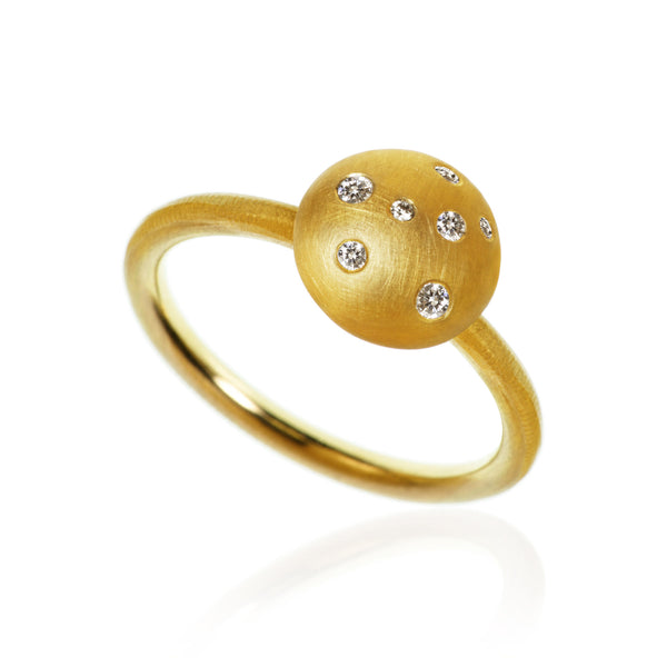 Mushroom 18K Gold Ring w. Diamonds