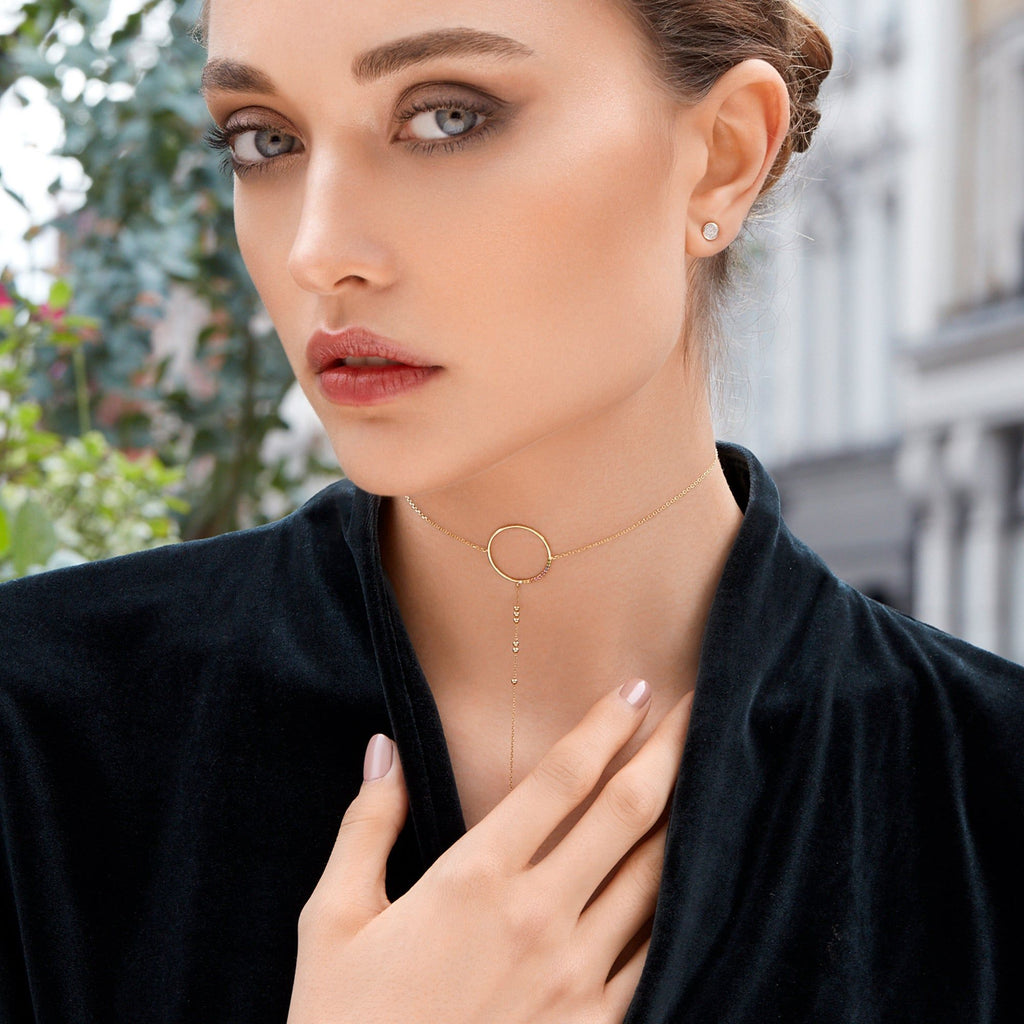 Modern Words Fine Rainbow Choker 18K Gold Necklace w. Diamond, Sapphire, Ruby, Tsavorite & Garnet