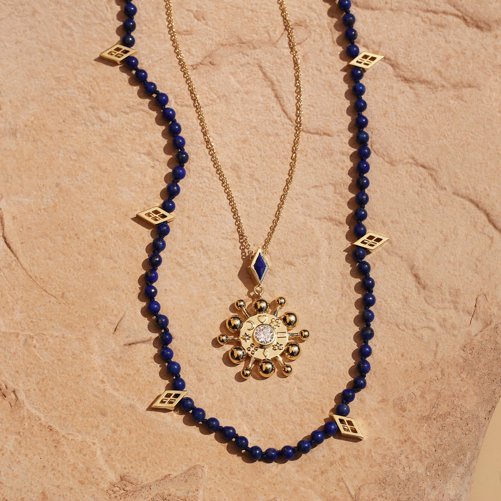 Mazahri | Zan Bead 18K Guld Halskæde m. Lapis