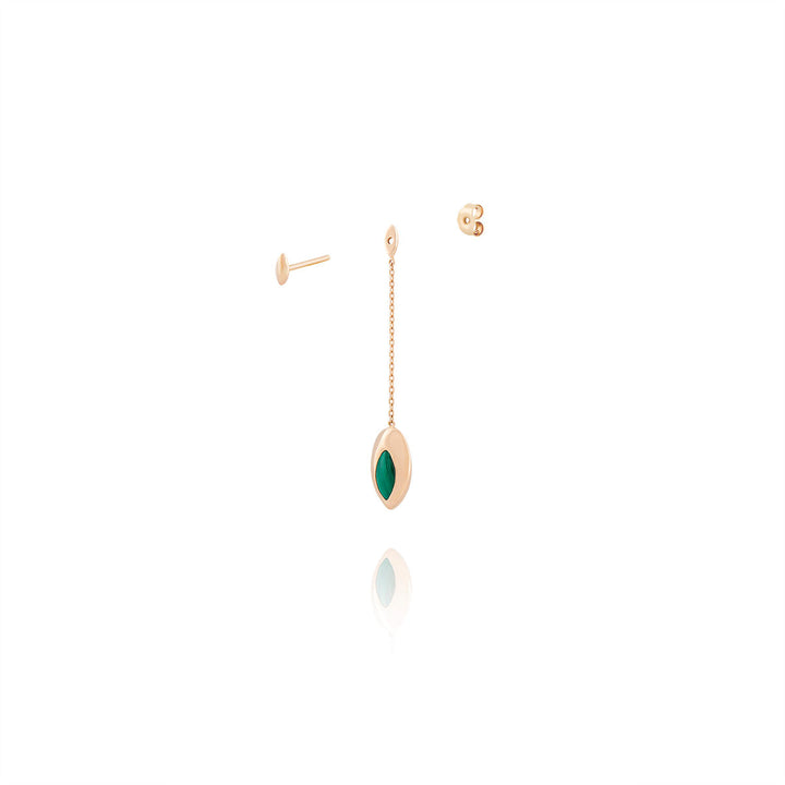 Short Swinging 18K Rosegold Earrings w. Malachite & Pearl