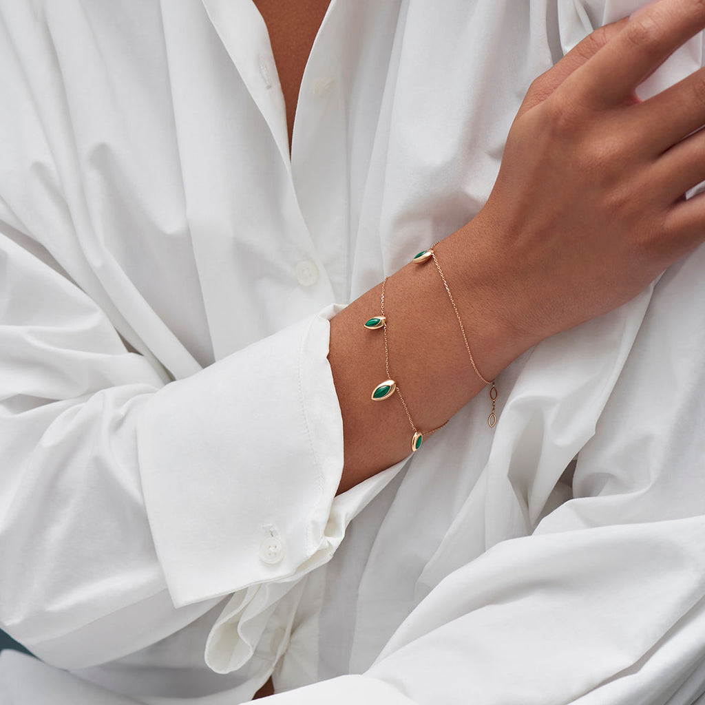 Swinging Chain 18K Rosegold Bracelet w. Malachite & Pearl