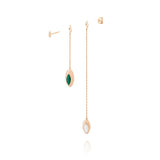 Doppelte Swinging Kette Ohrringe aus 18K Gold I Malachit & Perle