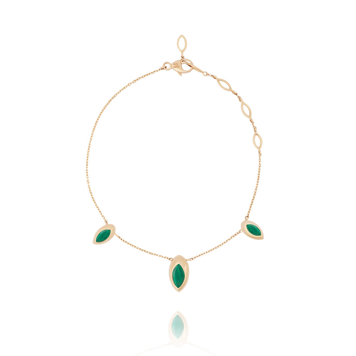 Swinging Chain 18K Rosegold Bracelet w. Malachite & Pearl