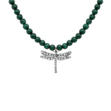 Dragonfly Oxidized Silver Necklace w. Malachite & Diamond