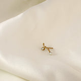 Twisted Pearl 18K Gold Stud w. Diamond & Pearl