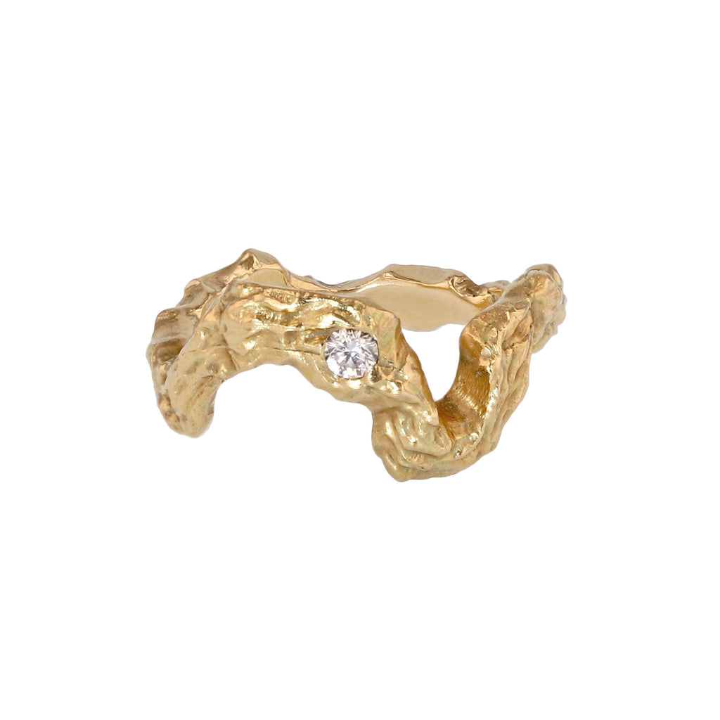 Curvy Ocean Wave 14K eller 18K Guld Ring m. Diamant