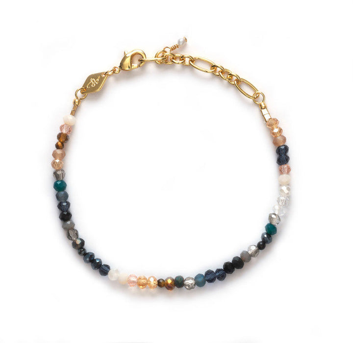 Moonstone Forgyldt Armbånd m. Blandede farver Glasperler & Ædelsten