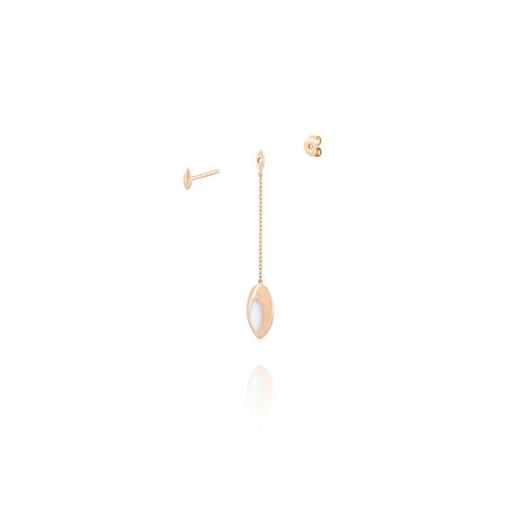 Short Swinging 18K Rosegold Earrings w. Malachite & Pearl