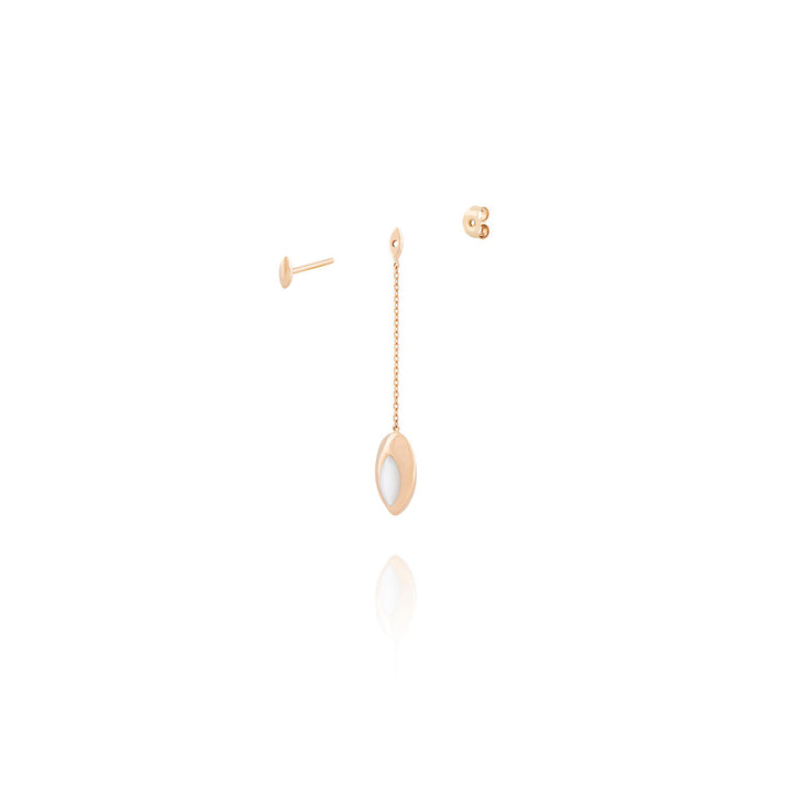 Short Swinging 18K Rosegold Earrings w. Malachite & Pearl