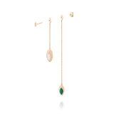 Doppelte Swinging Kette Ohrringe aus 18K Gold I Malachit & Perle