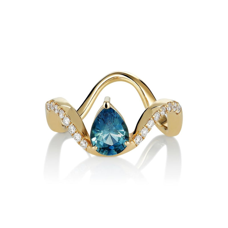 Mutu Kola 18K Gold Ring w. Diamonds & Sapphires