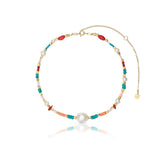 Ningaloo 18K Gold Plated Necklace w. Coral, Pearls & Turquoise