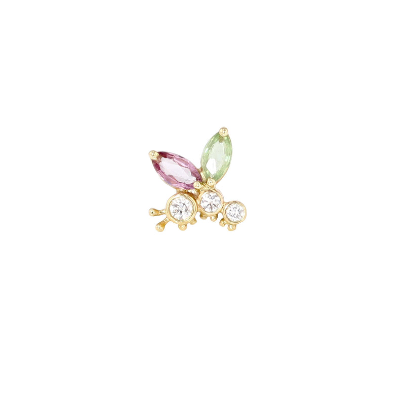 Sparkling Butterfly 14K Gold Earring w. Diamonds & Sapphires