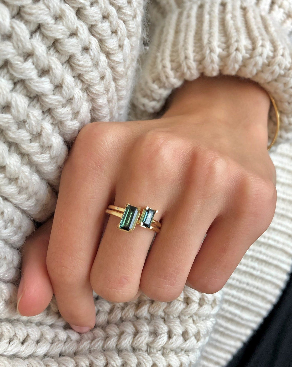 Nord Green Turned 18K Gold Ring w. Tourmaline & Diamond