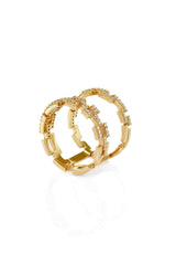 Open Brick 18K Gold Ring w. Diamonds