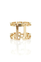 Open Brick 18K Gold Ring w. Diamonds