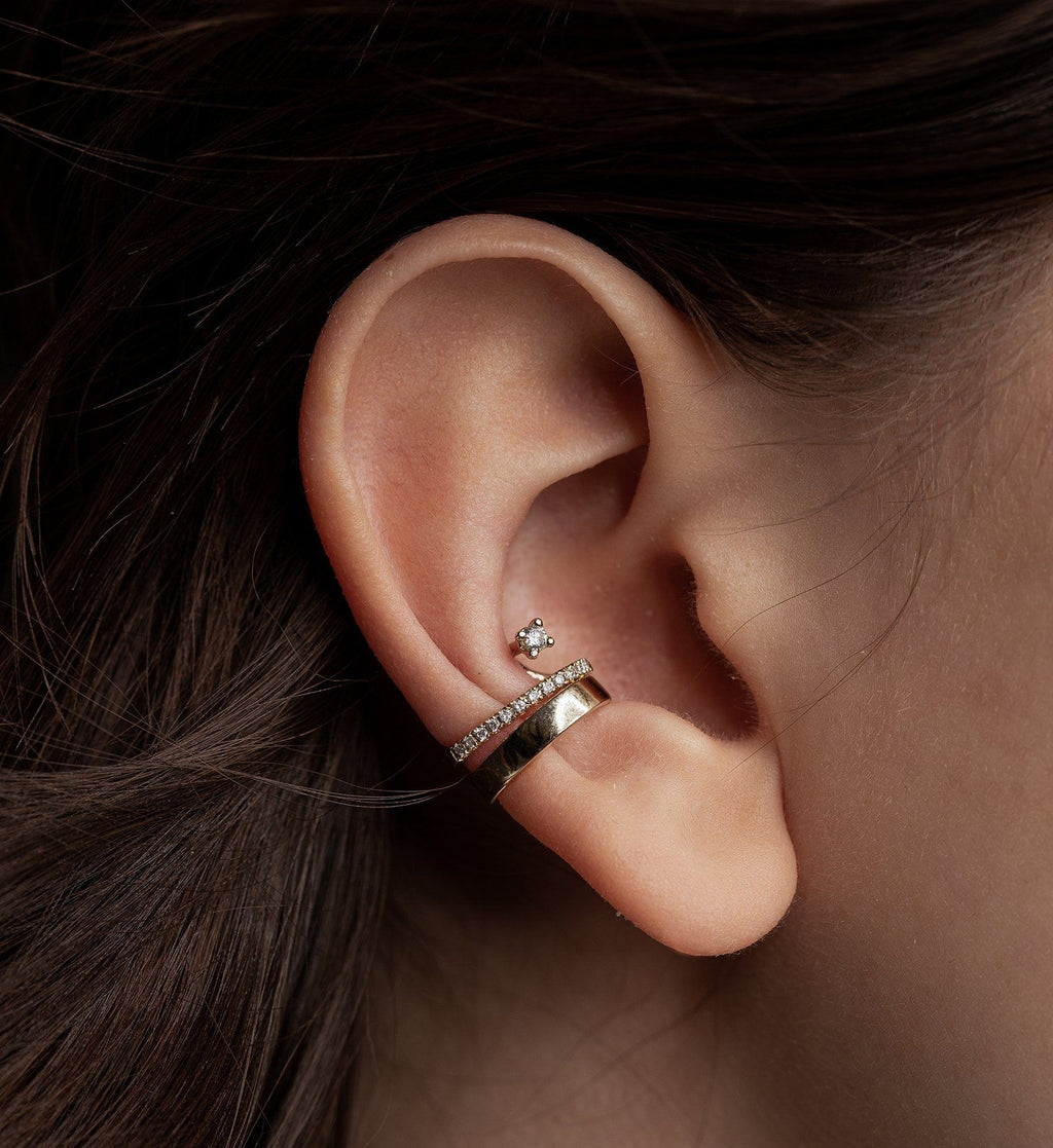 Floating Diamond 0.12 14K Gold, Whitegold or Rosegold Ear Cuff w. Diamonds