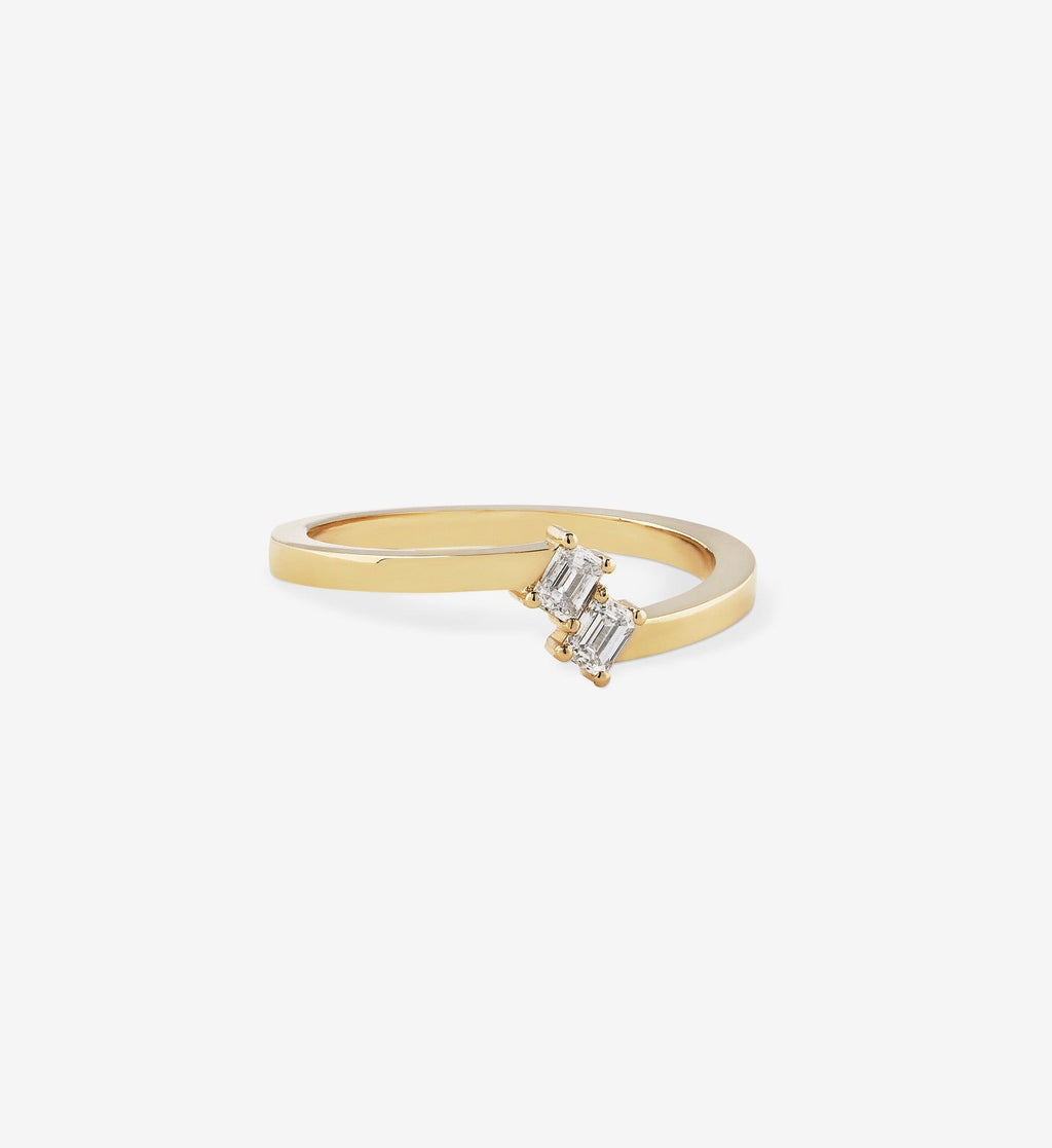 Double Emerald-Cut Diamond Twisted Ring 0.20
