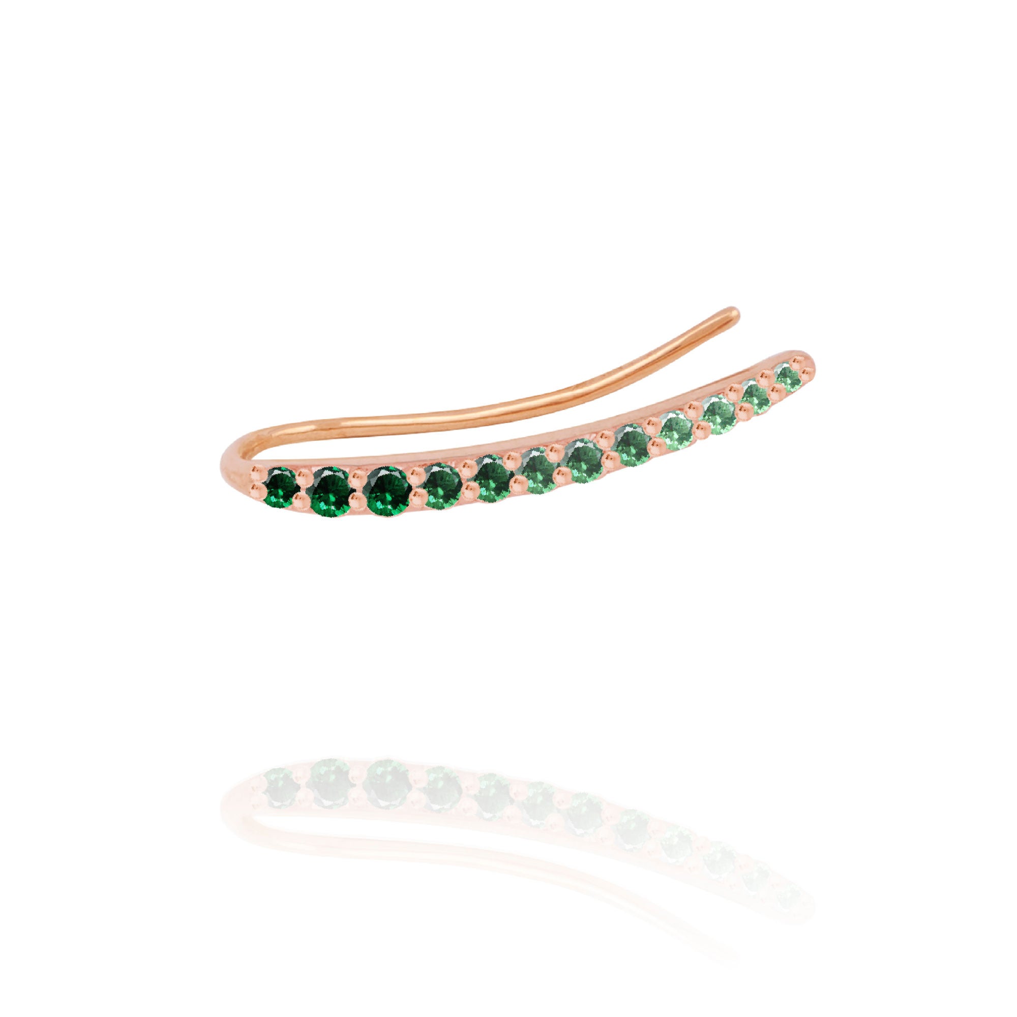 Ocean Tide Ear 18K Rosegold Earring w. Emeralds