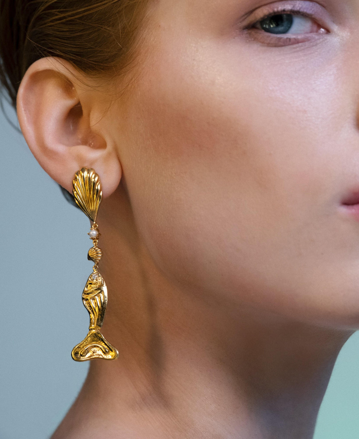 Ocean Artdeco Forgyldt Ørering m. Perle & Zirkon