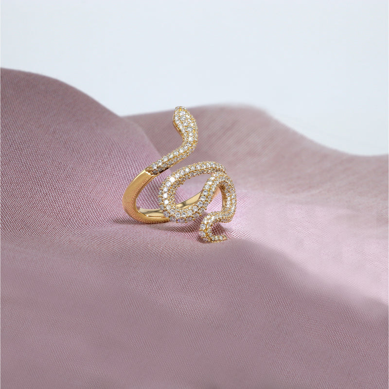 Medium Snakes Pavé 18K Guld Ring m. Diamanter