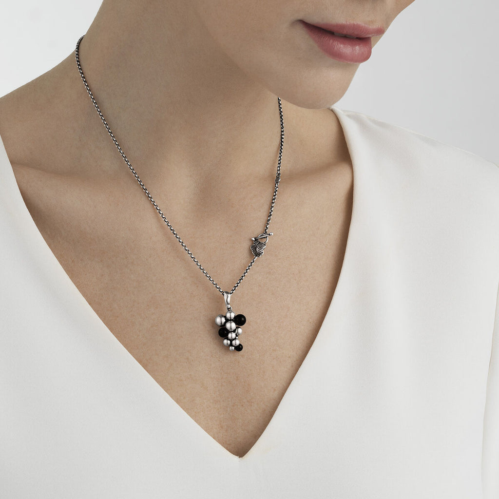 Small Black Moonlight Grapes Silver Necklace