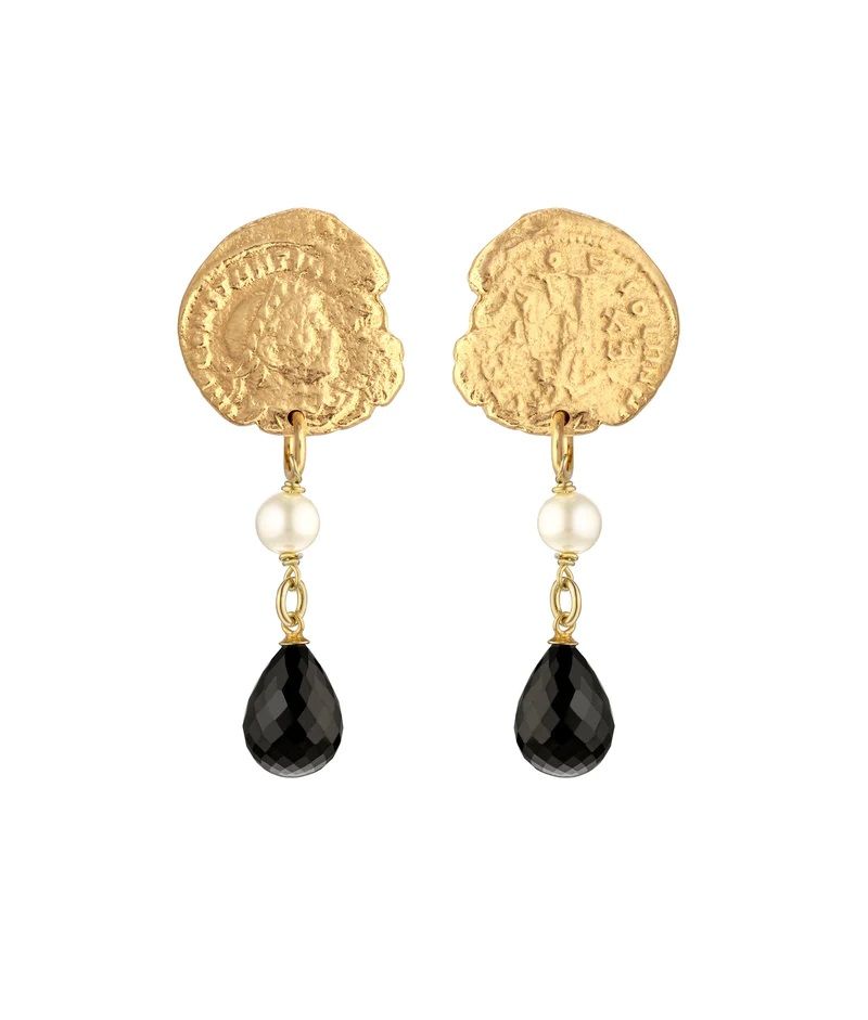 Constantine Onyx Gold Plated Earrings w. Pearls